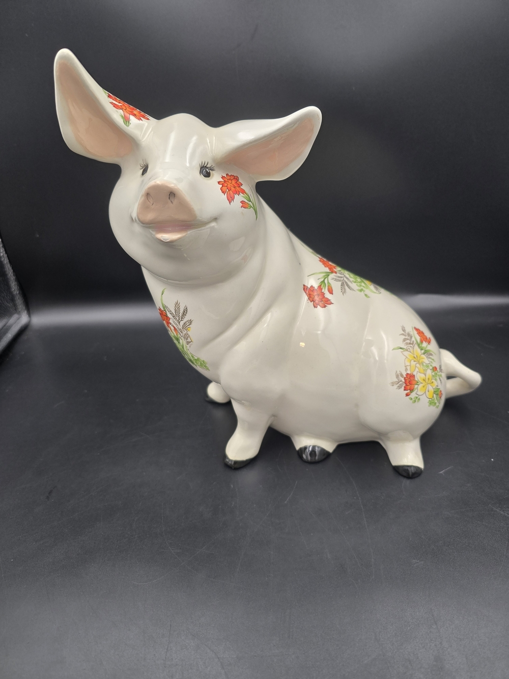 White Floral Ceramic Pig Figurine - Decorative Home Accent